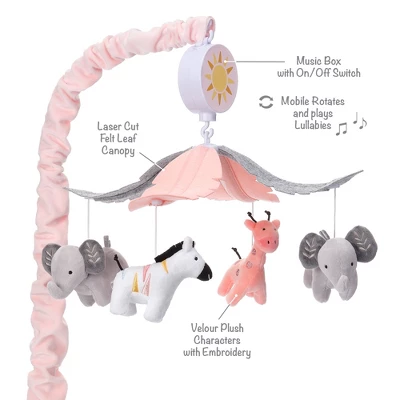 Lambs & Ivy Jazzy Jungle Peach/Gray Safari Animals Musical Baby Crib Mobile 4 Lambs & Ivy Jazzy Jungle Peach/Gray Safari Animals Musical Baby Crib Mobile - Image 2