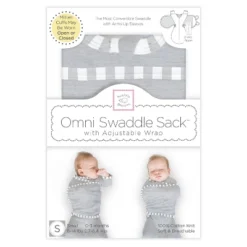 Omni Swaddle Wrap & Arms Up Sleeves & Mitten Cuffs - Heathered Gray With Stripe Trim 0-3 Months -Nursery Furniture Store GUEST 1259280f a39a 48f4 98d8 30d733510c43