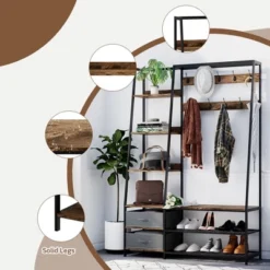 Tangkula 6-in-1 Freestanding Hall Tree Coat Rack W/ Bench & Fabric Dressers Rustic Brown -Nursery Furniture Store GUEST 1623074c 243a 476c af8e 53f63301d586
