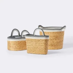 Braided Water Hyacinth Tapered Floor Basket With Coiled Rope Handles - Gray - Cloud Island™ -Nursery Furniture Store GUEST 19429f9d 4e11 486f b40a f3f1fb17c34c