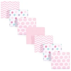 Luvable Friends Baby Girl Cotton Flannel Receiving Blankets, Pink Dots Chevron 7-Pack, One Size