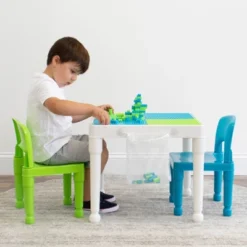 3pc Kids' 2 In 1 Square Activity Table With Chairs And 100pc Building Blocks White/Green/Blue - Humble Crew -Nursery Furniture Store GUEST 2d6c55bb 10cd 4c13 8daf fe81bd5b7697