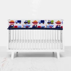 Bacati - Transportation Blue Navy Green Red Orange 6 Pc Crib Bedding Set With Long Rail Guard Cover -Nursery Furniture Store GUEST 2f2c4a6b 3d22 4226 b3c6 629f6deeea1a