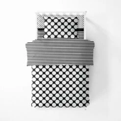 Bacati - Dots Pin Stripes Black White 3 Pc Toddler Bed Sheet Set -Nursery Furniture Store GUEST 37e9d70e dae6 4e2a a57b 30e52746662b 1