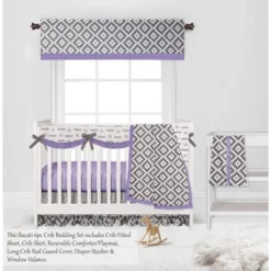 Bacati - Love Design/Print Gray Lilac 6 Pc Crib Bedding Set With Long Rail Guard Cover -Nursery Furniture Store GUEST 3e482c52 222d 4131 9341 2ee3923f215e
