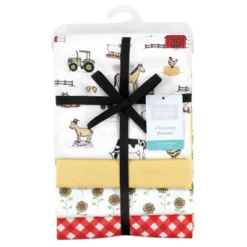 Hudson Baby Infant Girl Cotton Flannel Receiving Blankets, Girl Farm, One Size