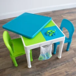 3pc Kids' 2 In 1 Square Activity Table With Chairs And 100pc Building Blocks White/Green/Blue - Humble Crew -Nursery Furniture Store GUEST 4df926e8 759c 4110 a3c6 f2de6103cb9b