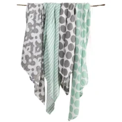 Bacati - Ikat Mint/Gray Dots/Stripes Swaddling Muslin Blankets Set Of 4 -Nursery Furniture Store GUEST 4f0ba4f6 47e5 4062 8a53 d20066ea2f19
