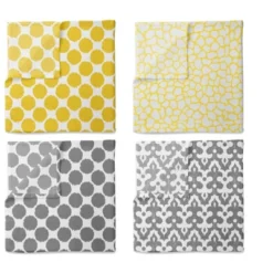 Bacati - Ikat Yellow/Gray Dots/Giraffe Swaddling Muslin Blankets Set Of 4