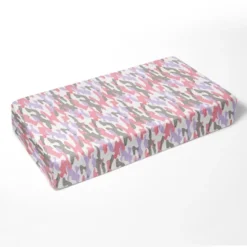 Bacati - Jungle Safari Camo Girls Lilac/Coral Muslin 100 Percent Cotton Muslin Universal Baby US Standard Crib Or Toddler Bed Fitted Sheet