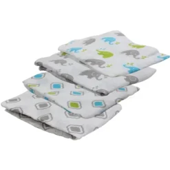Bacati - Elephants Aqua/Lime/Gray Muslin Swaddling Blankets Set Of 4 -Nursery Furniture Store GUEST 6757f356 8969 484a ba32 9540b0c2b777