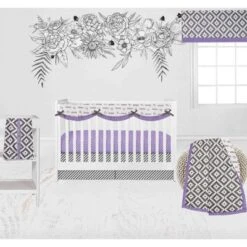 Bacati - Love Design/Print Gray Lilac 6 Pc Crib Bedding Set With Long Rail Guard Cover -Nursery Furniture Store GUEST 7bd24d17 1268 49db a700 854986ba0258