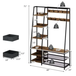 Tangkula 6-in-1 Freestanding Hall Tree Coat Rack W/ Bench & Fabric Dressers Rustic Brown -Nursery Furniture Store GUEST 7ec819ae 7448 4106 9c46 1ffb914feb5a