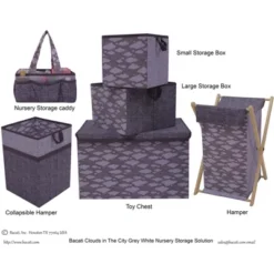 Bacati - Clouds In The City White/Gray Laundry Hamper With Wooden Frame -Nursery Furniture Store GUEST 970ebb26 9f3f 4c82 a744 15d6539adc0f