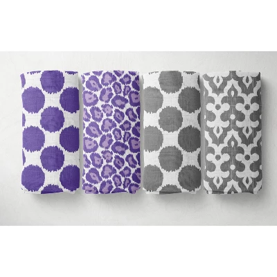 Bacati - Ikat Dots Leopard Purple Grey Girls 10 Pc Crib Set With Long Rail Guard Cover & 4 Muslin Swaddling Blankets 10 Bacati - Ikat Dots Leopard Purple Grey Girls 10 Pc Crib Set With Long Rail Guard Cover & 4 Muslin Swaddling Blankets - Image 8