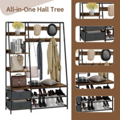 Tangkula 6-in-1 Freestanding Hall Tree Coat Rack W/ Bench & Fabric Dressers Rustic Brown -Nursery Furniture Store GUEST 9ef6aa6e 7e24 4236 bc68 5a9d2ccac293