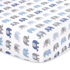 The Peanutshell Fitted Crib Sheets - Blue And Gray Elephant - 2pk