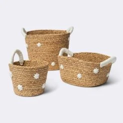 Braided Water Hyacinth With Tufted Embroidery Medium Round Storage Basket - Cloud Island™ -Nursery Furniture Store GUEST a7bd05cd bca9 4965 97c1 315288e11582