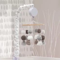 Lambs & Ivy Signature Pom Pom Musical Baby Crib Mobile - White/Gray -Nursery Furniture Store GUEST ac650135 7e22 4fa5 9b63 f4b96d2d37c1