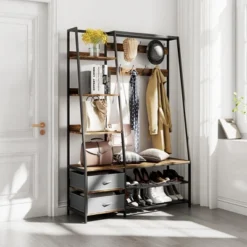 Tangkula 6-in-1 Freestanding Hall Tree Coat Rack W/ Bench & Fabric Dressers Rustic Brown -Nursery Furniture Store GUEST b2955a47 4145 4900 b4fe 7e5167fe5bab