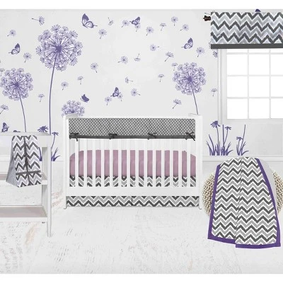 Bacati - Ikat Dots Leopard Purple Grey Girls 10 Pc Crib Set With Long Rail Guard Cover & 4 Muslin Swaddling Blankets 3 Bacati - Ikat Dots Leopard Purple Grey Girls 10 Pc Crib Set With Long Rail Guard Cover & 4 Muslin Swaddling Blankets