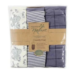 Touched By Nature Baby Boy Organic Cotton Swaddle Wraps, Elephant, 0-3 Months