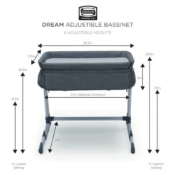 Simmons Kids' Dream Bedside Baby Bassinet Sleeper With Breathable Mesh And Adjustable Heights - Lightweight Portable Crib - Gray -Nursery Furniture Store GUEST c10b0cea 85b1 4a85 a54e 4d80afc2b4af