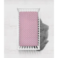 Bacati - Pink Quatrofoile Printed 100 Percent Cotton Universal Baby US Standard Crib Or Toddler Bed Fitted Sheet -Nursery Furniture Store GUEST c57b4b52 5872 4bdb a5b9 dd74d4b55964