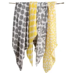 Bacati - Ikat Yellow/Gray Dots/Giraffe Swaddling Muslin Blankets Set Of 4 -Nursery Furniture Store GUEST c5c0f1f1 da40 4e3e 9049 244ec95435f5