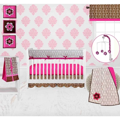 Bacati - Damask Chocolate/White Crib Or Toddler Bed Skirt 4 Bacati - Damask Chocolate/White Crib Or Toddler Bed Skirt - Image 2