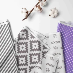 Bacati - Love Design/Print Gray Lilac 6 Pc Crib Bedding Set With Long Rail Guard Cover