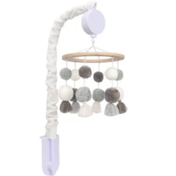 Lambs & Ivy Signature Pom Pom Musical Baby Crib Mobile - White/Gray -Nursery Furniture Store GUEST d2609a00 fc3c 4769 9f3f eb307626d54f