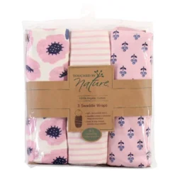 Touched By Nature Baby Girl Organic Cotton Swaddle Wraps, Blossoms, 0-3 Months