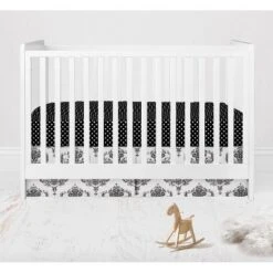 Bacati - Classic Damask Black/Grey/White 6 Pc Crib Bedding Set With Long Rail Guard Cover -Nursery Furniture Store GUEST e1a2e555 e6a9 4bc3 b843 dc4a3f2e2acc