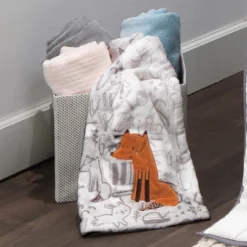 Bedtime Originals Animal Alphabet Gray/White Fox Appliqued Fleece Baby Blanket -Nursery Furniture Store GUEST e239142b e1e7 4402 a5f1 ac9e6e9357ad