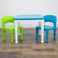 3pc Kids' 2 In 1 Square Activity Table With Chairs And 100pc Building Blocks White/Green/Blue - Humble Crew -Nursery Furniture Store GUEST e3395879 05ec 4dbc ab1e 7e715efe52d9